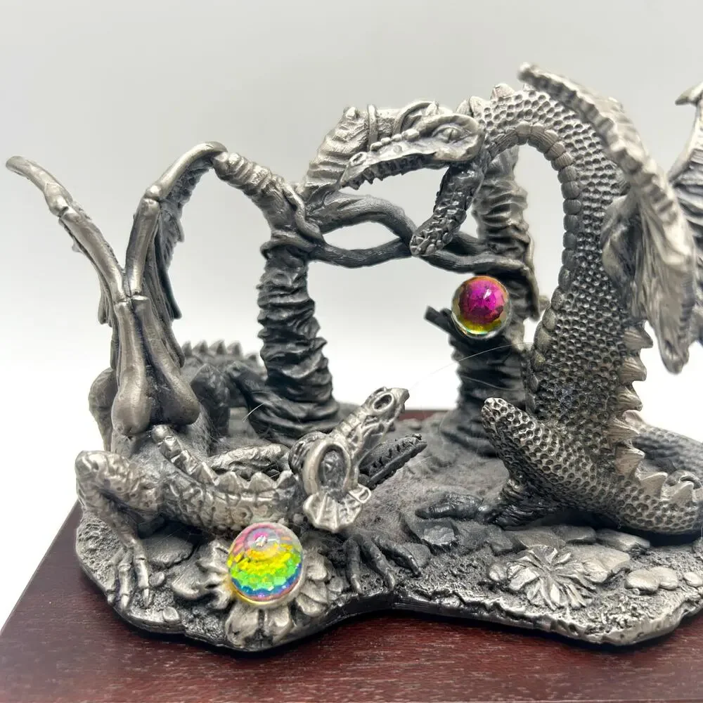 Rare VNTG The Fighting Dragons Pewter Statue by AG Slocombe #3320 Tudor Mint EUC - Picture 3 of 7